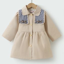 Kookie Kids Full Sleeves Front Open Collar Neck Trench Coat with Bow Applique - Beige-image-11