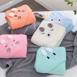 COZY VIBES Fleece Animal Head Baby Hooded Poncho Blanket Cartoon Baby Bath BlankeT-PACK OF 1-COLOR MAY VARY-image-38