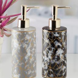 KOOKEE Ceramic Soap Dispenser for handwash for Bathroom, Grey/White, (Set of 2) (10532)-6
