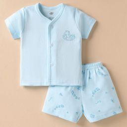Zero Interlock Knit Half Sleeves Shorts Night Suit With Animal Print - Light Blue-image-14