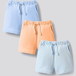 Bonfino Cotton Knit Above Knee Length Solid Colour Shorts Pack Of 3 - Light Blue & Orange-image-18