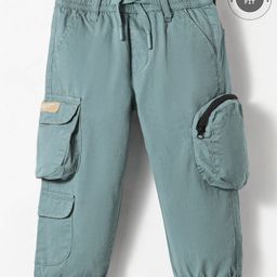 Ruff Cotton Woven Full Length Trousers with Cargo Pockets Solid Colour - Grey-image-10