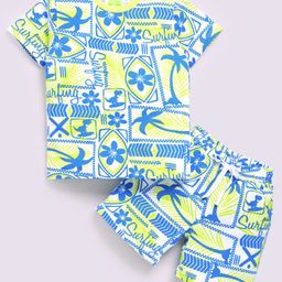 DEAR TO DAD Pure Cotton Half Sleeve Tropical Theme Printed Tee With Shorts Set - Green-image-88
