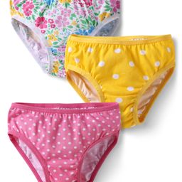 Babyhug 100% Cotton Knit Panties with Floral & Polka Dots Print Pack of 3 - Yellow Pink & White-image-89
