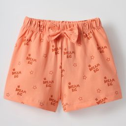 Tango Single Jersey Knit Knee Length Shorts With Bow Applique & Text Print - Orange-image-50
