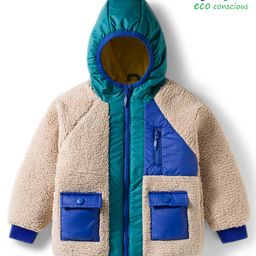 Babyoye Fur Woven Full Raglan Sleeves Hooded Jacket With Pockets - Beige & Blue-picture-46