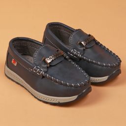 Cute Walk By Babyhug Slip On Loafers With Stitch Detailing - Navy Blue-image-2