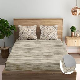 Trance Home Linen Dhariya Taupe Cotton 180TC 72x60 inch Fitted Bedsheet 2 Pillow Covers-image-37