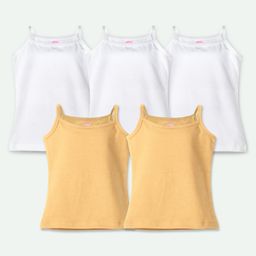 Ariel Cotton Lycra Knit Pack Of 5 Sleeveless Solid Camisoles - White & Beige-image-120