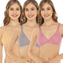 Bella Mama Cotton Elastane Knit Maternity Non Wired Nursing Bra Pack of 3 (Colour May Vary)-picture-10