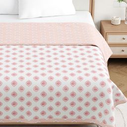 DE CAMA White & Pink Floral Cotton 233 GSM Double Bed Blanket-image-94