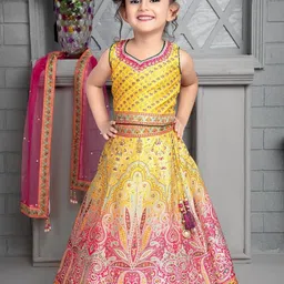BAESD Girls Printed Beads and Stones Ready to Wear Lehenga & Blouse With Dupatta-image-24