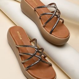 Rocia Women PU Solid Open Back Open Toe Criss Cross Platform Sandals-12