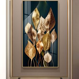 THE NEXT DECOR Golden Leafy Luxe Glass Finish Vertical Wall Art-image-85