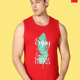 WOOSTRO Pack Of 2 Printed Combed Cotton Gym Vests - VWS26(BKLN RED)(ENJOY RED)-1