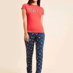 Sweet Dreams Red & Blue Cotton Printed T-Shirt Pyjamas Set-picture-13