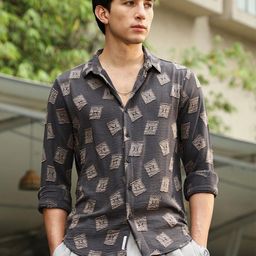 Campus Sutra Comfort Geometric Self Design Long Sleeves Shirt-image-43
