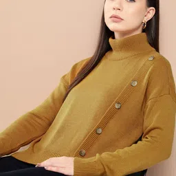 Chemistry Solid Drop-Shoulder Sleeves Button-Detailed Acrylic Pullover-image-35