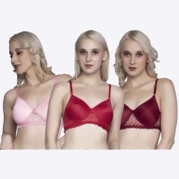 FIMS Red & Pink Lace Work Bras - Pack Of 3-picture-14