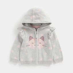 Mothercare Kids Grey Melange Printed Full Sleeves Hooded Sweatshirt-picture-5