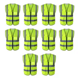 Uniformer V-Neck Shape Premium Safety Jacket Yellow Polyester Unisex Regular Fit for Construction & Road Safety Use, (Pack of 10 Pcs)-picture-44
