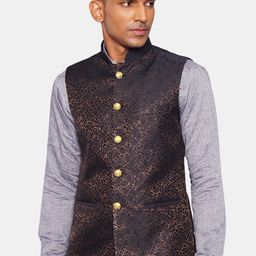 Wintage Men Black & Rose Gold-Coloured Printed Woven Nehru Jacket-picture-11