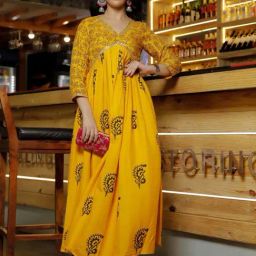 Indi Inside Yellow Cotton Printed A Line Kurta-image-33