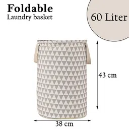 Aura 3Pcs Grey Triangular-Printed Foldable Laundry Bag With Handle - 60 L image 2