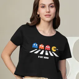 PRONK Women Graphic Printed Round Neck Cotton Boxy T-shirt-picture-0