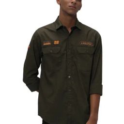 Mufti Dark Olive Slim Fit Cotton Shirt-picture-12