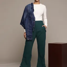 The Roadster Lifestyle Co. Button Detail Bootcut Trousers-image-48