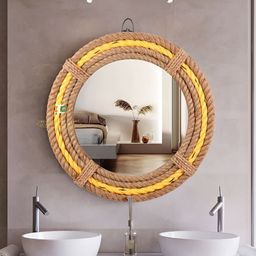 Creation India Craft Beige Round Shaped Wooded WallMirror-31