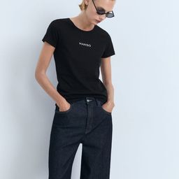 MANGO Women Brand Logo Printed Pure Cotton T-shirt-image-5