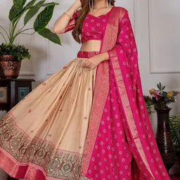 APNISHA Printed Foil Print Ready to Wear Lehenga & Unstitched Blouse With Dupatta image 5