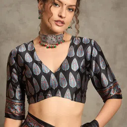 Anouk Ethnic Motifs Pure Crepe Block Print Saree image 5