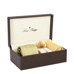 Louis Philippe Beige Printed Tie with Pocket Square and Lapel Pin-10