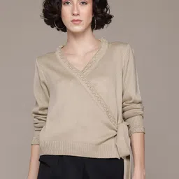 The Roadster Lifestyle Co. Pure Acrylic Tie-Up Wrap Cardigan-image-93