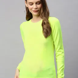 HERE&NOW Women Fluorescent Green Solid Acrylic Sweater-image-58