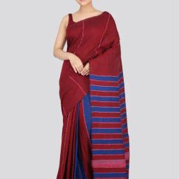 Pinkloom Maroon Cotton Woven Saree With Unstitched Blouse-picture-22