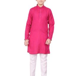 Pro-Ethic Style Developer Kids Pink & White Solid Full Sleeves Kurta with Pyjamas-image-76