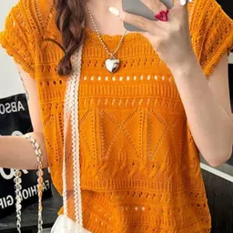 KPOP Women Self Design Round Neck Short Sleeves Top-image-62