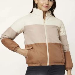 People by Pantaloons Beige & Brown Color-Block Jacket-picture-2
