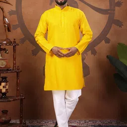 Men Striped Straight Kurta (Yellow)-26