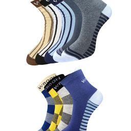 WROGN Men Pack of 9 Assorted Patterned Ankle Length Socks-3