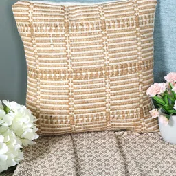 SASHAA WORLD Beige & White Striped Square Cushion Covers-picture-54