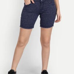 Angelfab Dark Blue Cotton Textured Shorts-image-78