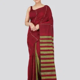 Pinkloom Maroon Cotton Woven Saree With Unstitched Blouse-image-64