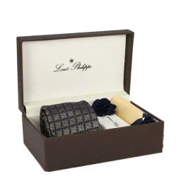Louis Philippe Navy Printed Tie with Pocket Square and Lapel Pin-13