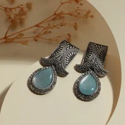 Aatmana Silver-Silver Teardrop Shaped Drop Earrings-15