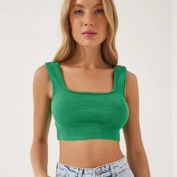 Happiness istanbul women ribbed Square Neck Cotton Crop Top-picture-40